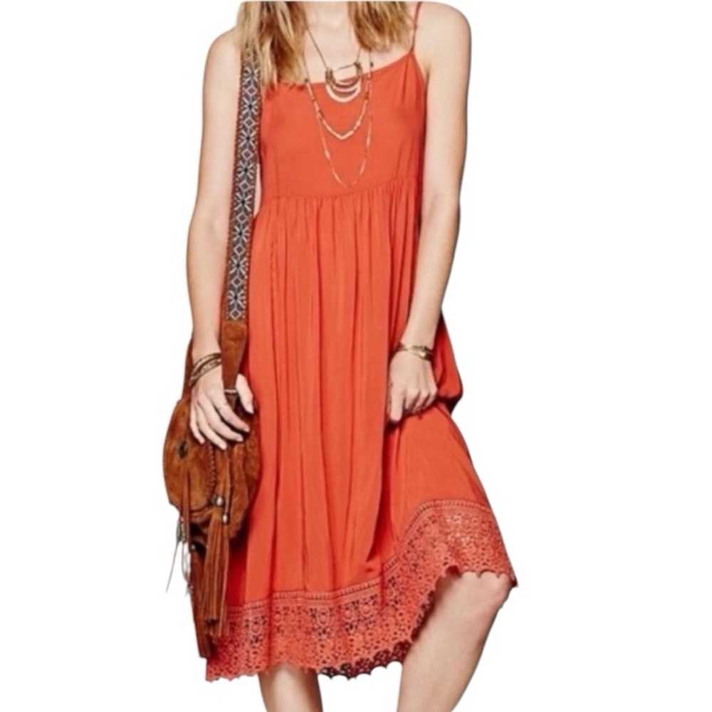 Intimately Free People Coral Extra Small Easy Breezy Crochet Trim Slip Dress